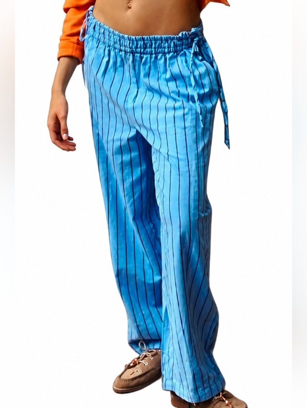 Free People Sun Dazed Cotton-Linen Striped Pants Size XL NWT
